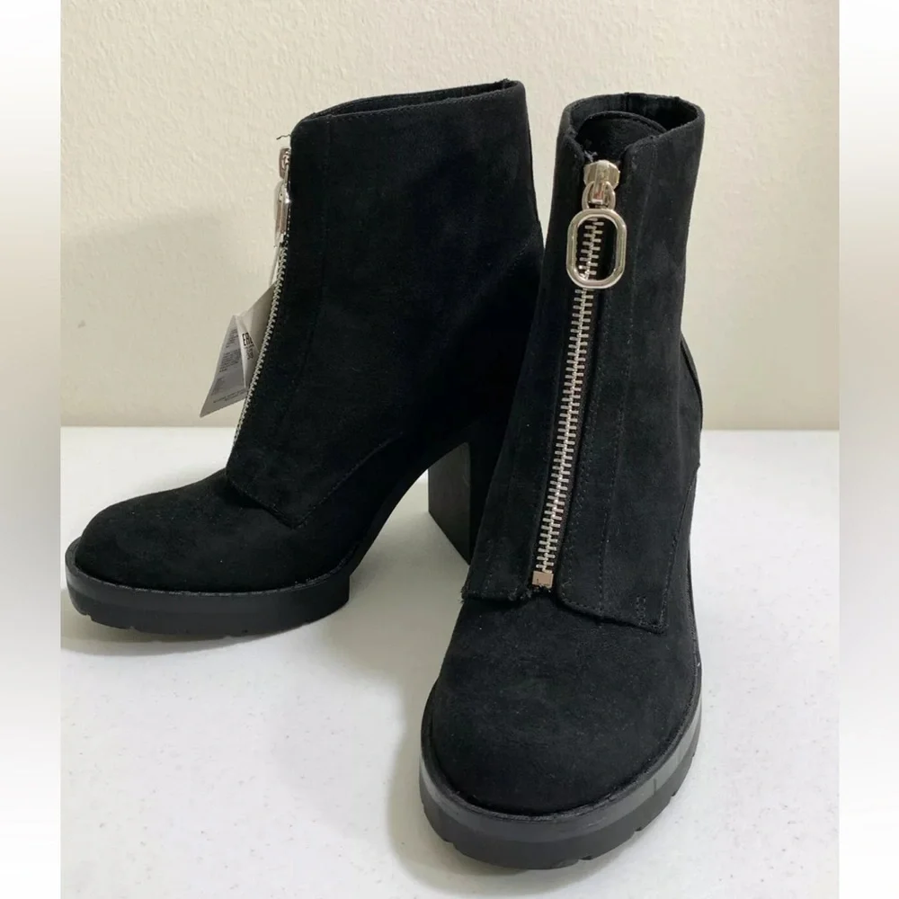Pull and Bear Black Suede Zip Ankle Heeled Shoes Boots Size US 7 NWOB - Picture 3 of 8